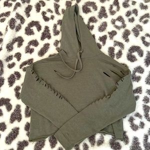 Rue 21 size M Olive Green ripped waist length hoodie